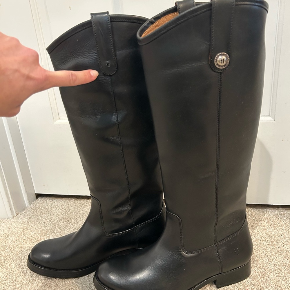 Frye Women’s Knee High Boot, Melissa double soul button lug tall, color black - Picture 3 of 5